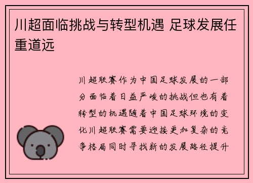 川超面临挑战与转型机遇 足球发展任重道远 川超面临挑战与转型机遇 足球发展任重道远